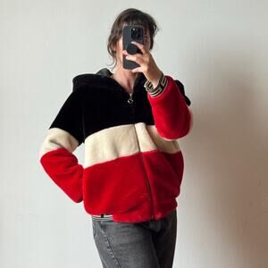 Tri-Color Faux Fur Hooded Jacket
